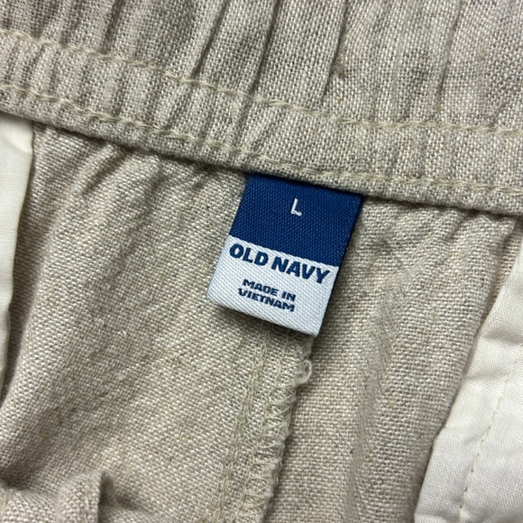 Old Navy Tan Flax Linen Taper Pull On Pants w/ Hidden Drawstring Belt, Sz L - Picture 4 of 11